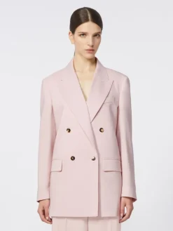 Double-breasted wool, mohair and silk blazer - BEIGE PINK