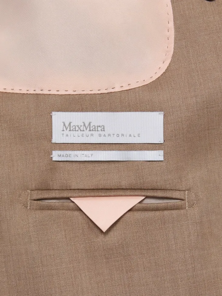 Double-breasted wool twill blazer - HAZELNUT BROWN