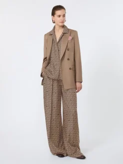 Double-breasted wool twill blazer - HAZELNUT BROWN