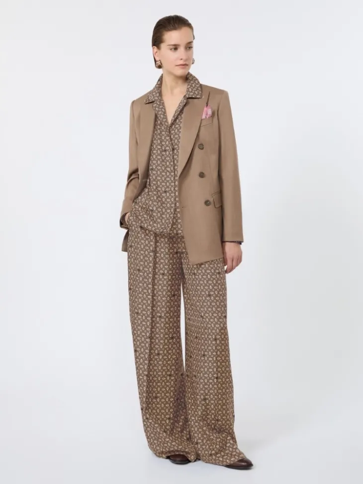 Double-breasted wool twill blazer - HAZELNUT BROWN