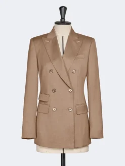Double-breasted wool twill blazer - HAZELNUT BROWN