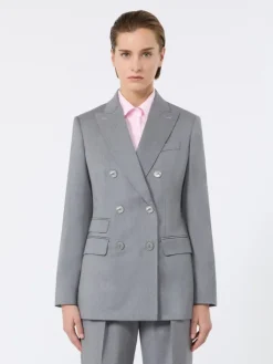 Double-breasted wool twill blazer - MEDIUM GREY