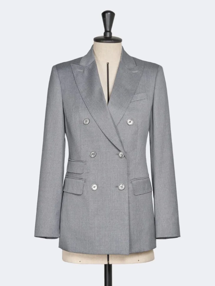 Double-breasted wool twill blazer - MEDIUM GREY