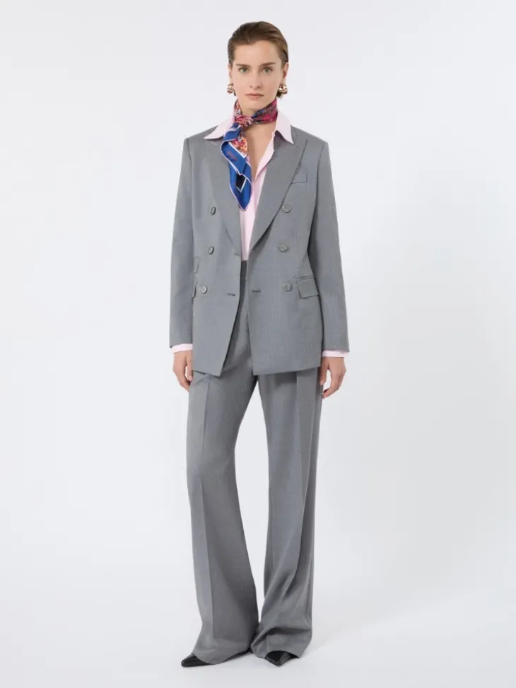 Double-breasted wool twill blazer - MEDIUM GREY