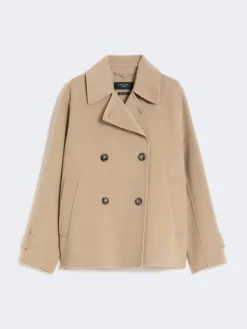 Double-breasted wool-blend pea coat - CAMEL