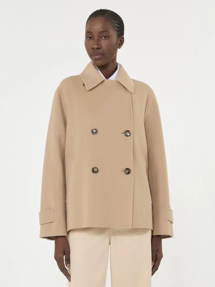 Double-breasted wool-blend pea coat - CAMEL
