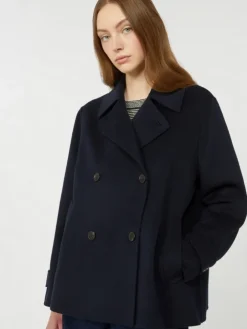 Double-breasted wool-blend pea coat - NAVY