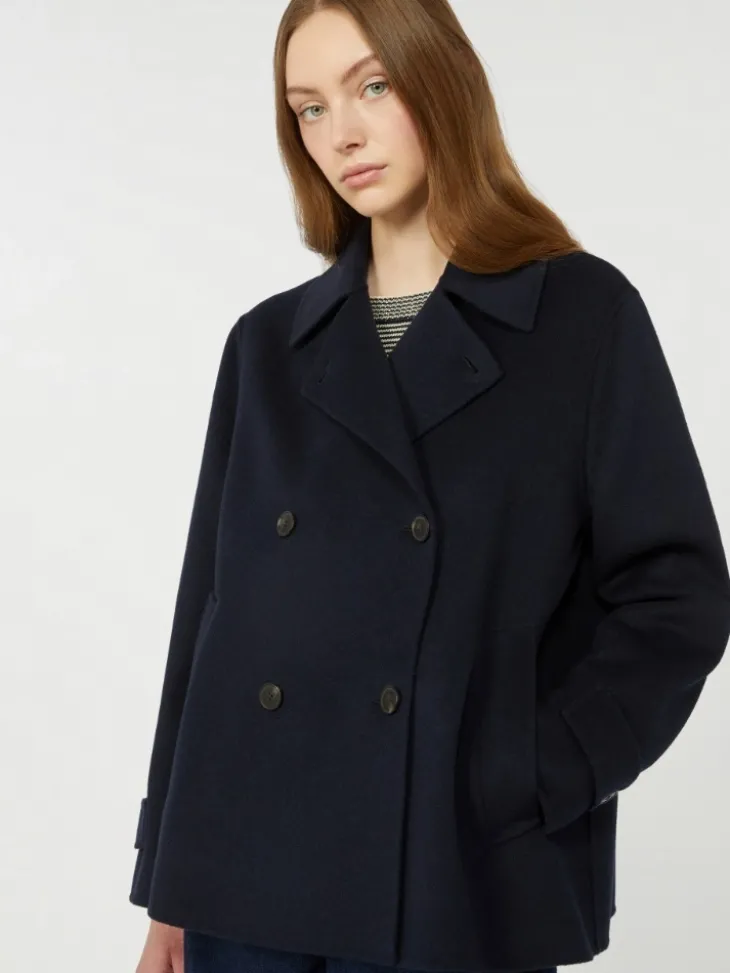 Double-breasted wool-blend pea coat - NAVY