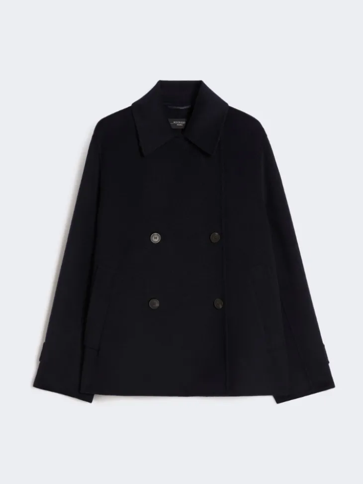 Double-breasted wool-blend pea coat - NAVY