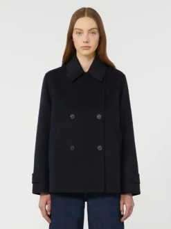Double-breasted wool-blend pea coat - NAVY