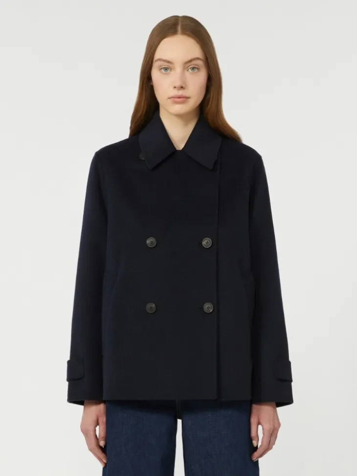 Double-breasted wool-blend pea coat - NAVY