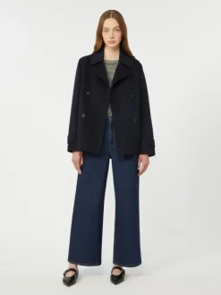Double-breasted wool-blend pea coat - NAVY