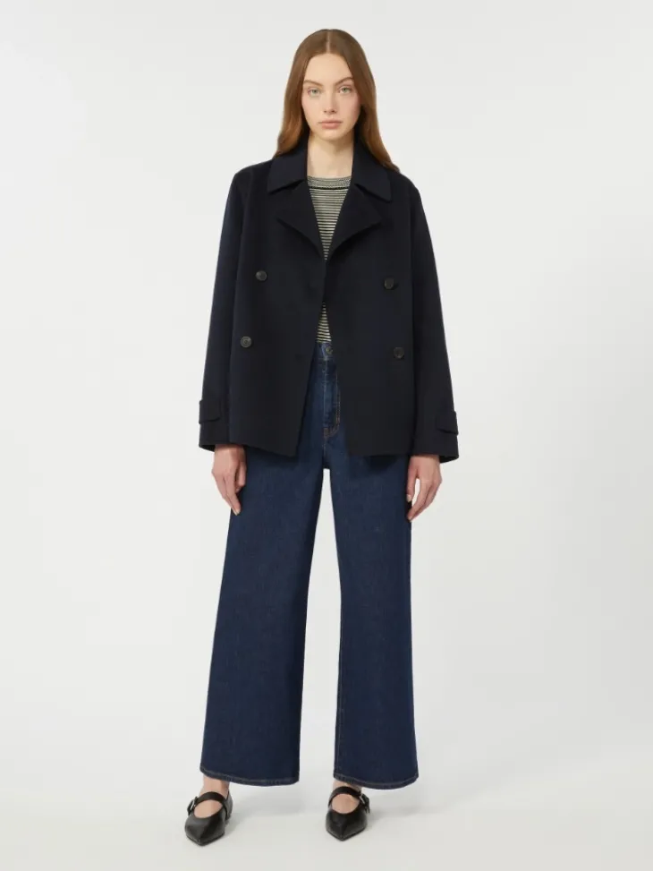 Double-breasted wool-blend pea coat - NAVY