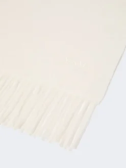Embroidered and fringed cashmere stole - OPTICAL WHITE