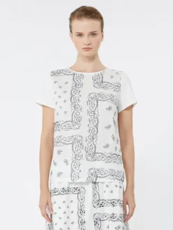 Embroidered linen and stretch cotton jersey T-shirt - WHITE