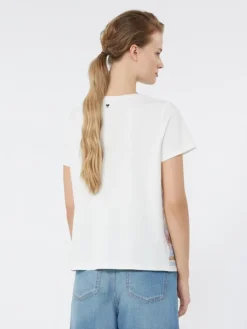 Embroidered linen and stretch cotton jersey T-shirt - WHITE
