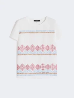 Embroidered linen and stretch cotton jersey T-shirt - WHITE