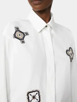Embroidered poplin shirt - OPTICAL WHITE