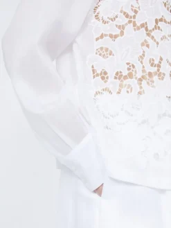 Embroidered ramie canvas boxy shirt - WHITE