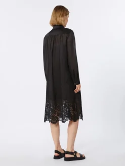 Embroidered ramie gauze shirt dress - BLACK