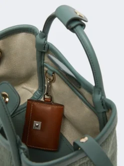 Extra-small raffia-look basketweave Marine bag - SAGE GREEN