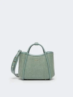 Extra-small raffia-look basketweave Marine bag - SAGE GREEN