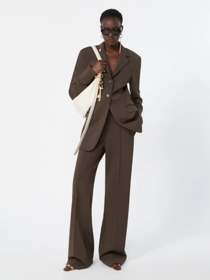 Feminine viscose jersey blazer - CHOCOLATE