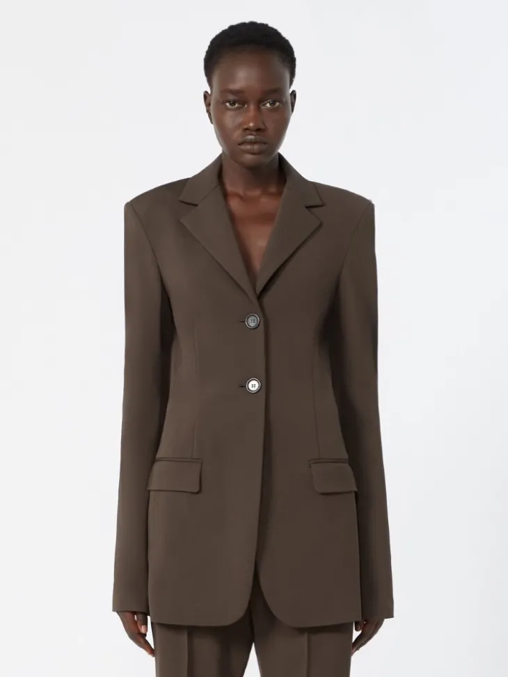 Feminine viscose jersey blazer - CHOCOLATE