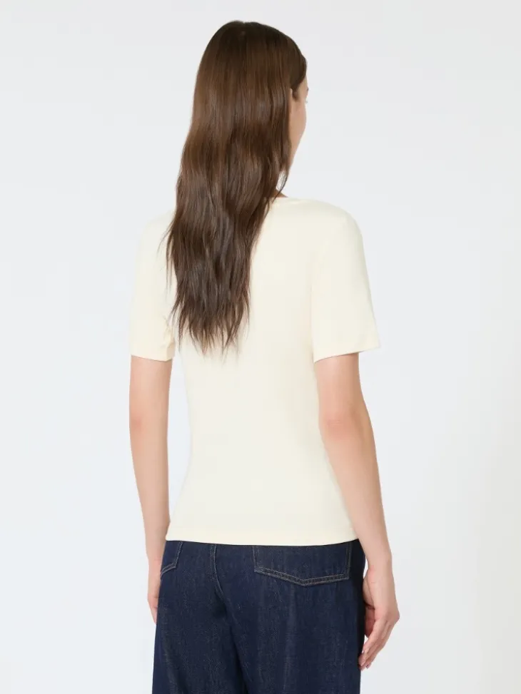 Fine rib-knit jersey T-shirt - IVORY