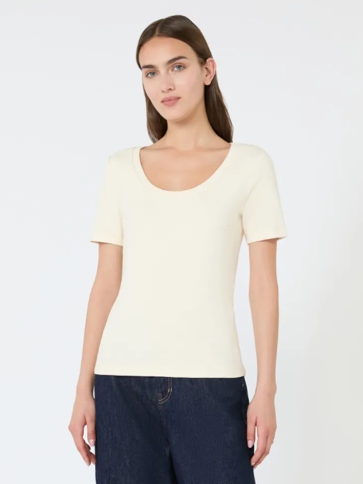Fine rib-knit jersey T-shirt - IVORY