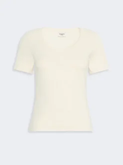 Fine rib-knit jersey T-shirt - IVORY
