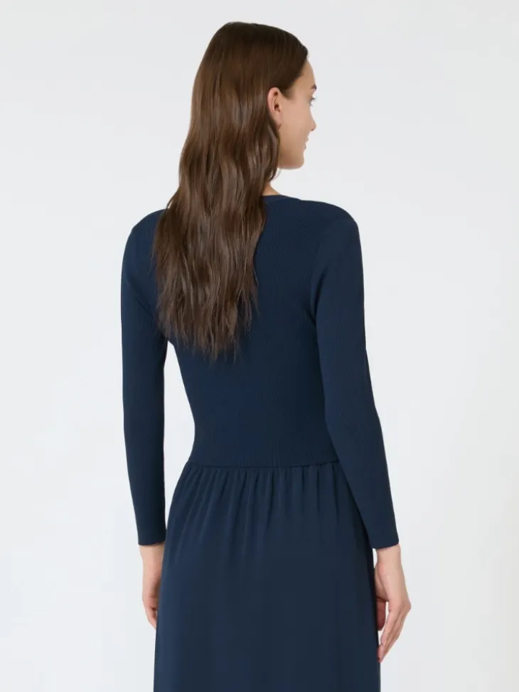 Fine rib-knit viscose yarn cardigan - NAVY