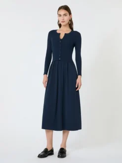 Fine rib-knit viscose yarn cardigan - NAVY