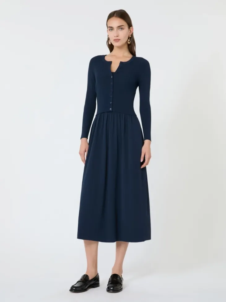 Fine rib-knit viscose yarn cardigan - NAVY