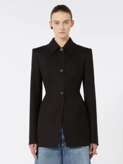 Fitted gabardine shirt jacket - BLACK
