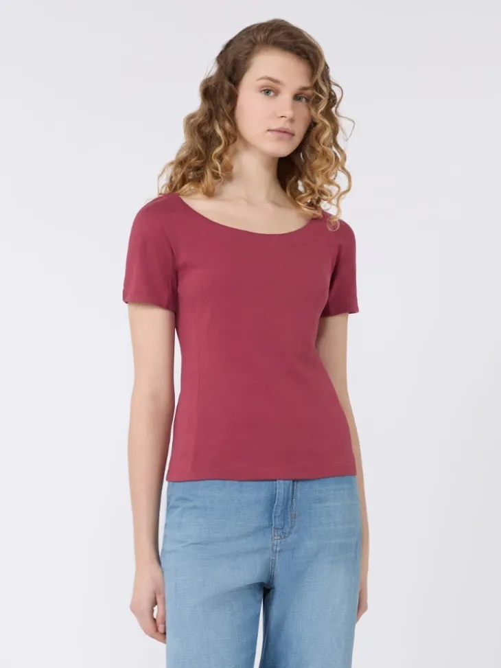 Fitted jersey top - CHERRY