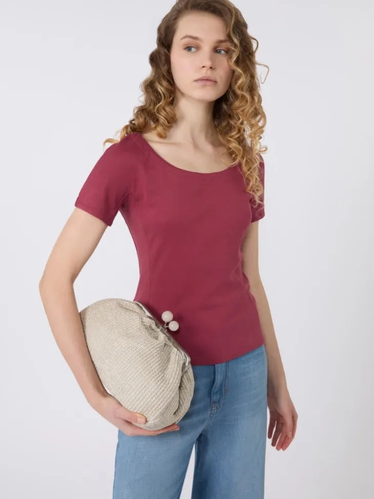 Fitted jersey top - CHERRY