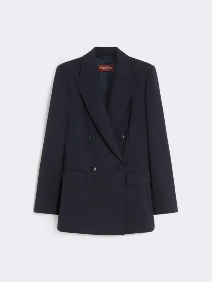 Fitted wool crepe blazer - NAVY