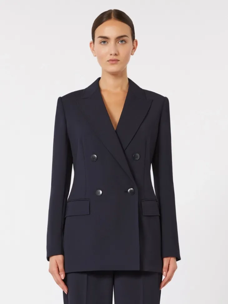 Fitted wool crepe blazer - NAVY