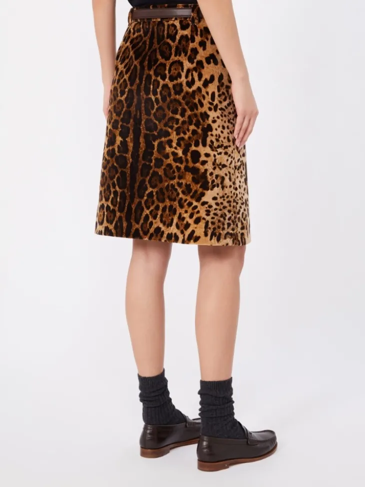 Flared printed velvet mini skirt - BROWN