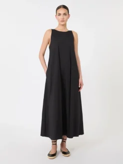 Flared stretch poplin dress - BLACK