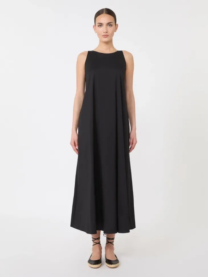 Flared stretch poplin dress - BLACK