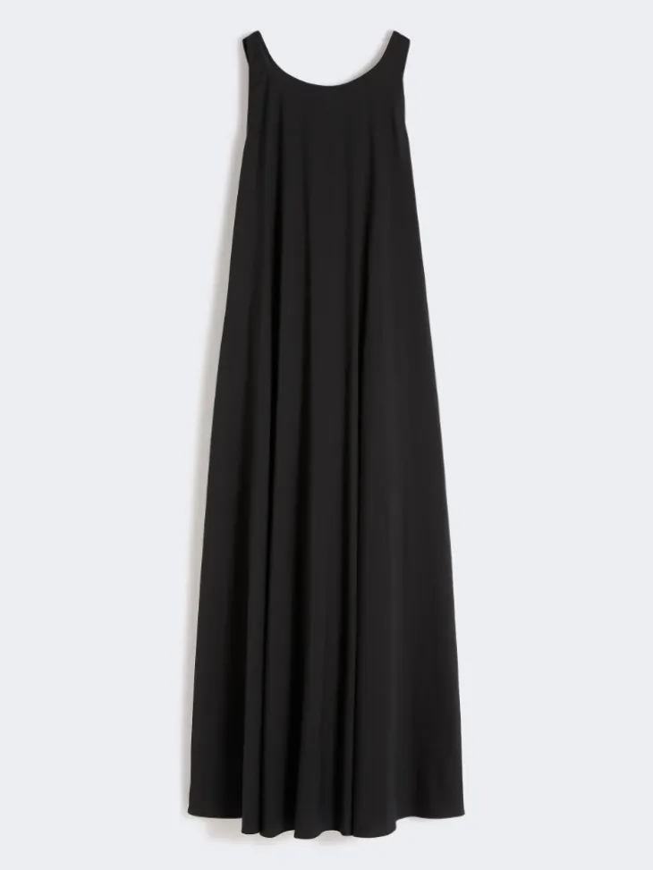 Flared stretch poplin dress - BLACK