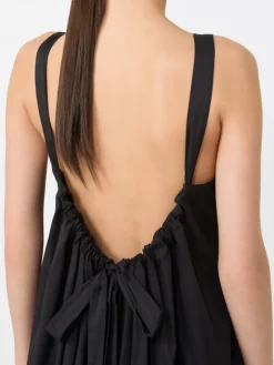 Flared stretch poplin dress - BLACK