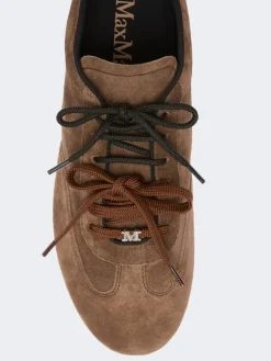 Flat split-leather trainers - DARK BROWN