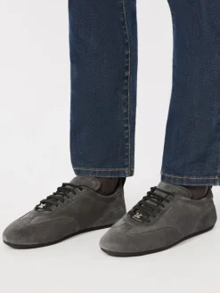 Flat split-leather trainers - MEDIUM GREY