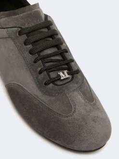 Flat split-leather trainers - MEDIUM GREY