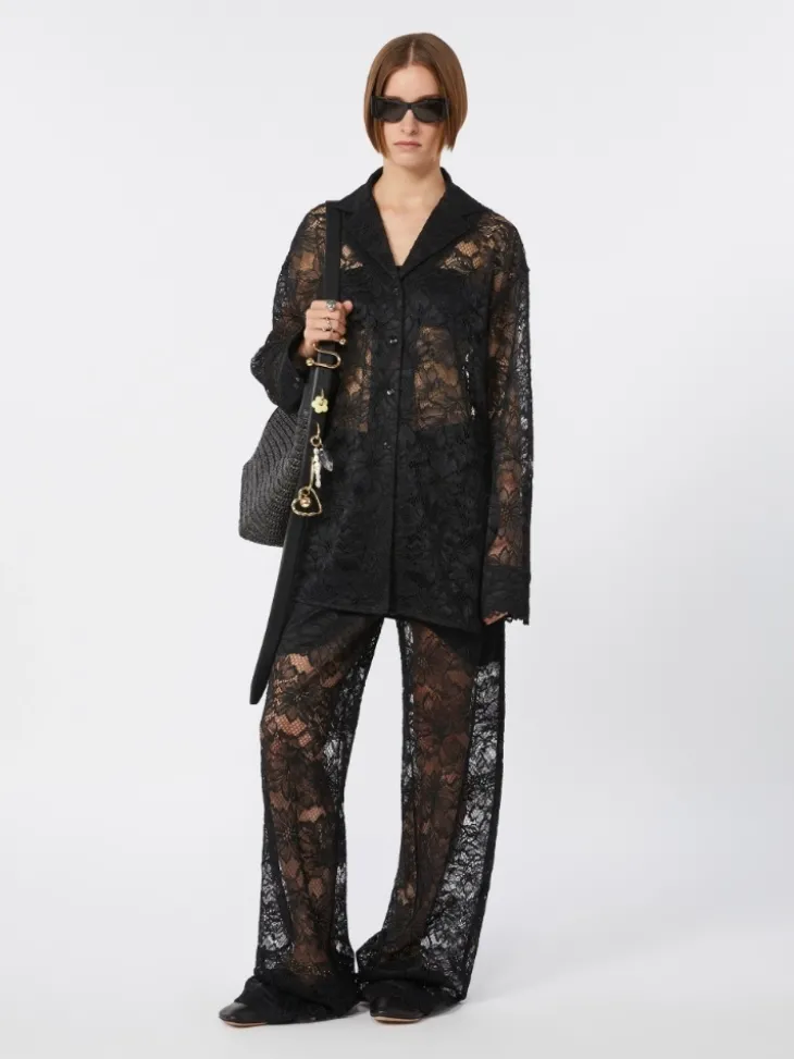 Floral lace shirt - BLACK