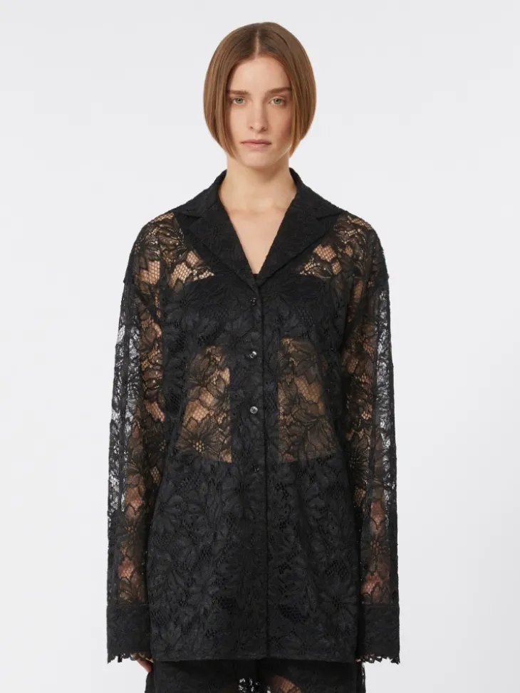 Floral lace shirt - BLACK