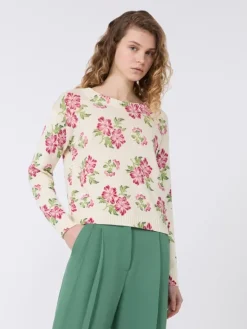 Floral printed cotton jumper - ECRU